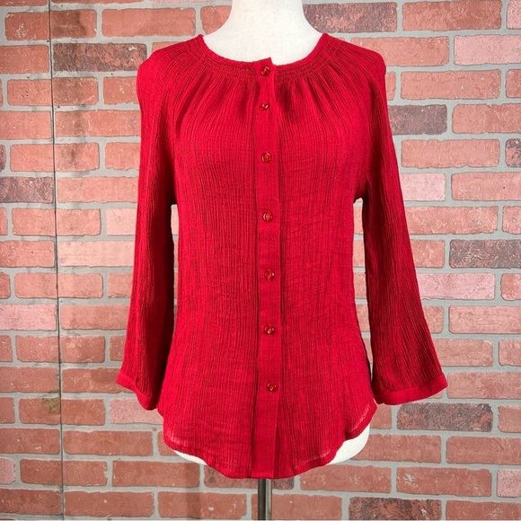 Red Textured Button Down Top | XS - Picture 5 of 9